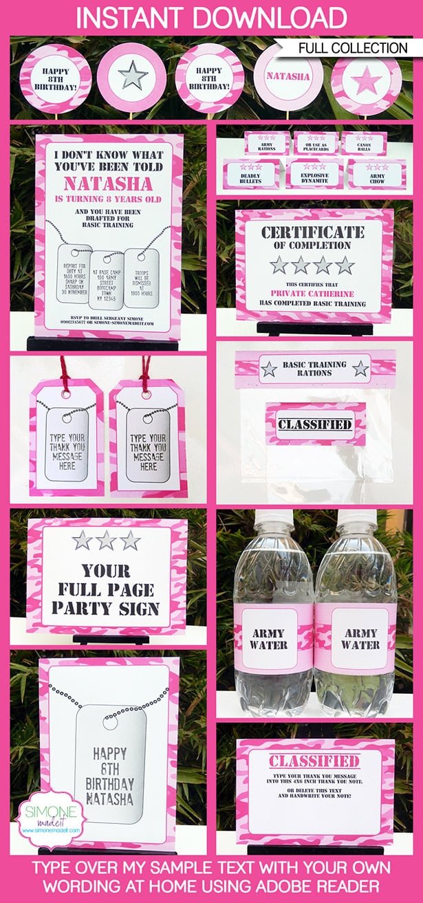Army Party Printables, Invitations & Decorations â Pink Camo